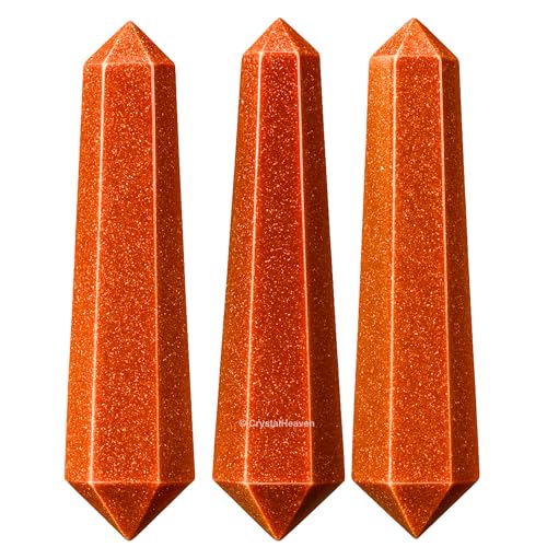 Red Goldstone Crystal Pencil Points Set of 3, Certified Original Healing Crystals for Grid - Healing Stones Metaphysical Tool for Meditation, Chakra Balancing - Crystal Gifts (Double Terminated)