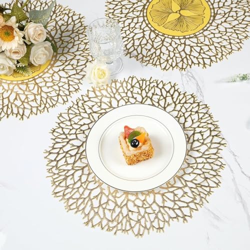 Image of Dakshya Industries PVC Waterproof Round Table Placemat & Table Runner Combo Set | 6 Round Table Mats (38 x 38 cm) + 1 Table Runner | Heat Resistant, Washable, Non Slip Dining Table Decor (Lumina)