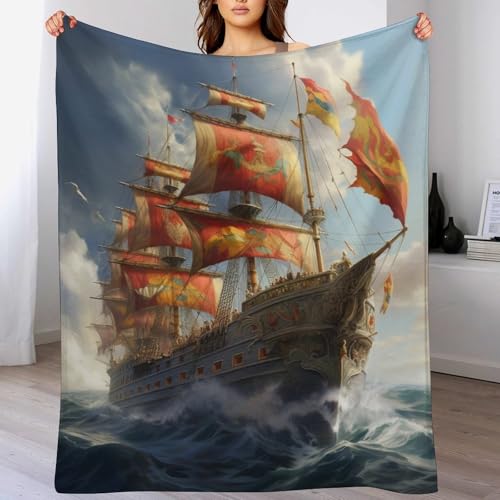 LTTTT Boot Decke, Flannel Tagesdecke Couchdecke Sesseldecke Wohndecke Vier Jahreszeiten Kuscheldecke Sofadecke 140×180cm