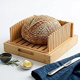 10.5" Extra Sourdough Bread Slicer Guide - Premium Bamboo Bread Cutter with Crumb Tray & Serving Board - Artisan Bread Slicing Guide for Homemade Boules, Sourdough Tools & Gifts
