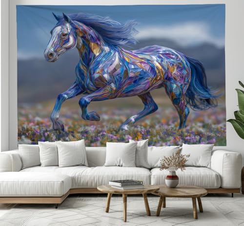 Tapiz de pared decorativo de 200x150 cm con estampado de caballo y puesta de sol