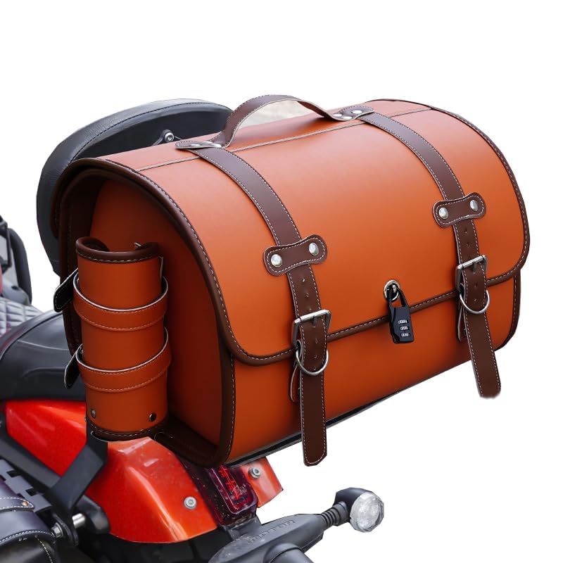 FELEA Bolsa Herramienta Motocicleta Cuero PU para Yamaha R1 2020-2024,Alforjas Moto de Cuero Retro Bolsa Impermeable para Motocicleta para Mayoría de Motocicletas,A