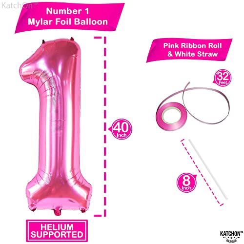 Image of KatchOn Number 1 Balloon, Hot Pink Foil Mylar for 1st Birthday, 40 Inch | 1 balloon Birthday Decorations, Large number Foil Number Balloons for Birthday Decor, 1st Anniversary Decor and Celebrations