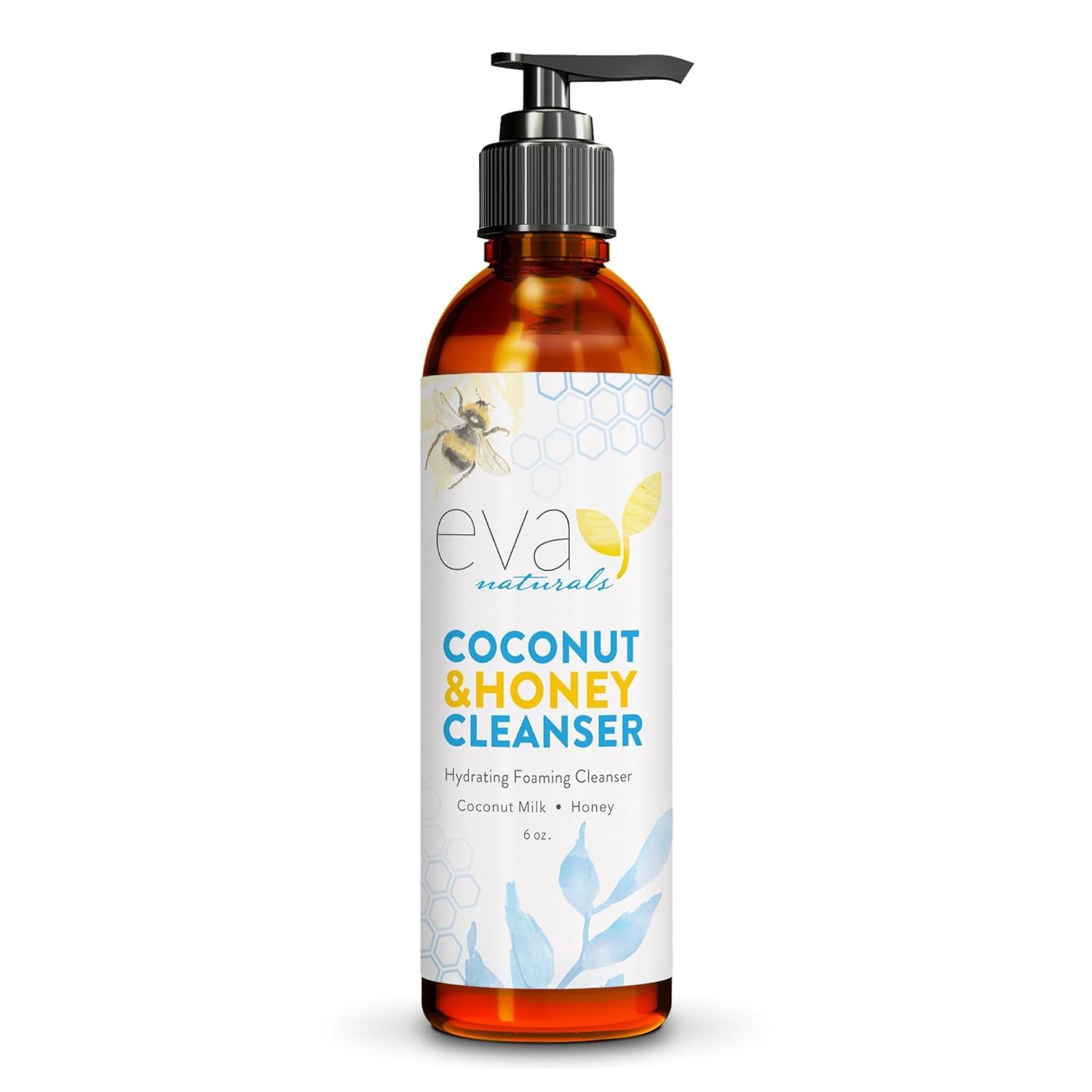 Eva NaturalsCoconut & Honey Foaming Face Wash – Gentle Hydrating Facial Cleanser for Sensitive & Aging Skin – Removes Makeup, Dirt & Oil – Soothing Aloe & Royal Jelly – 6 Fl Oz