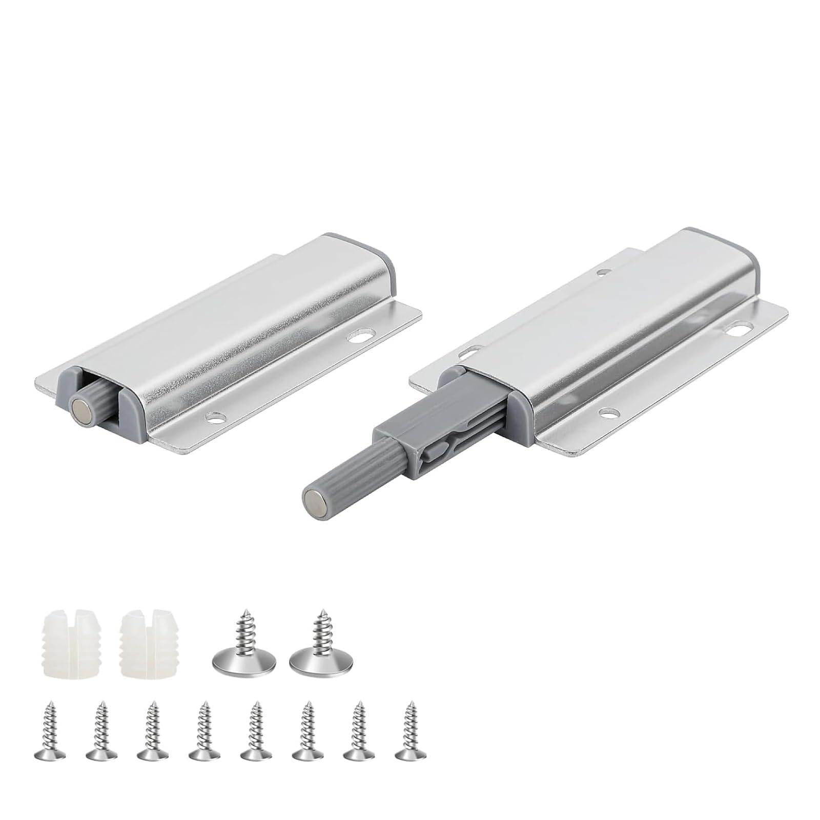 Push to Open Door Catches with Magnetic Hold, 2 Pack Sleek Handle-Free Aluminium Cupboard Latch for Kitchen Cabinets Wardrobes, Heavy Duty Automatic Drawer Release Magnets, Screw Adhesive