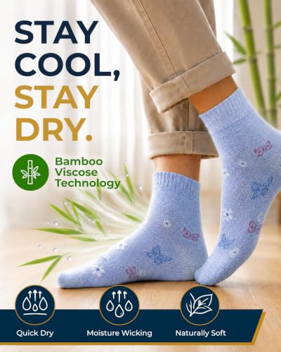 Image of Pembrook Bamboo Viscose Diabetic Socks for Women & Men - 6 Pairs Ankle Socks for Swollen Feet | Neuropathy Socks