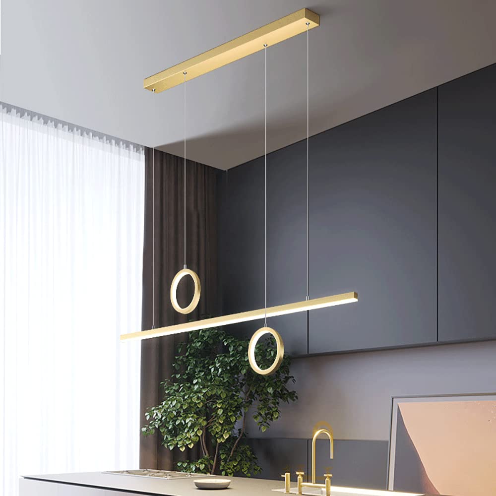 Lámpara colgante de metal lineal creativa con kit de iluminación decorativa de anillo, lámparas colgantes largas de comedor LED modernas de 39 W, lámpara de suspensión de tira de isla de cocina minima