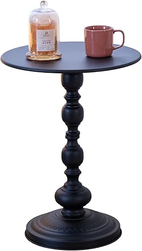 Elegante mesa auxiliar redonda vintage con columnas romanas, diseño de metal resistente, perfecta como mesa de café, extremo, té o mesa de ocio para