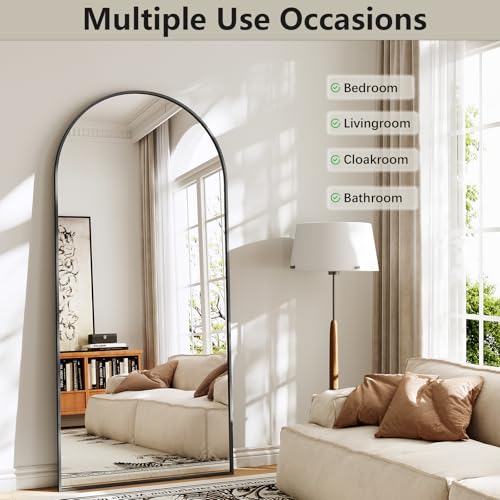 Image of Mirror Full Length, 28 inchx71 inch Large Arched Floor Full Length Mirror with Stand, Room Decor Big Full Body Floor Mirror with HD Tempered Glass Aluminum Frame for Bedroom Living Room, Black