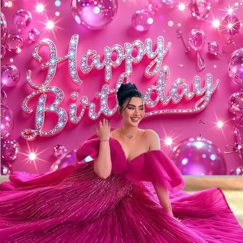 Image of Pink Happy Birthday Backdrop for Women Hot Pink Happy Birthday Banner-70.8x43.3 inch Reusable Birthday Party Decorations