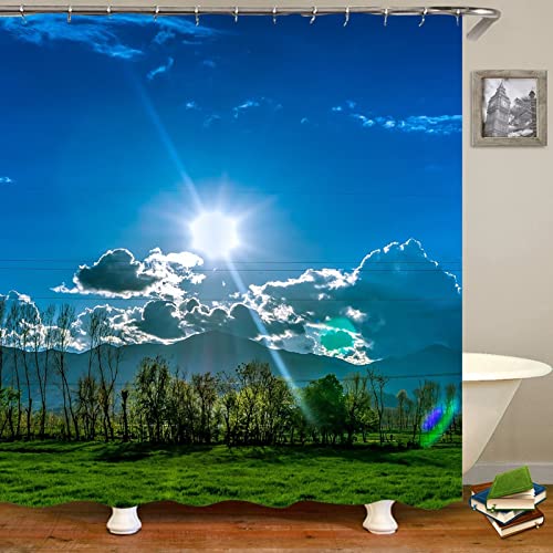 Rideau de douche polyester KnSam bleu vert 180x200cm grand format lavable pour baignoire