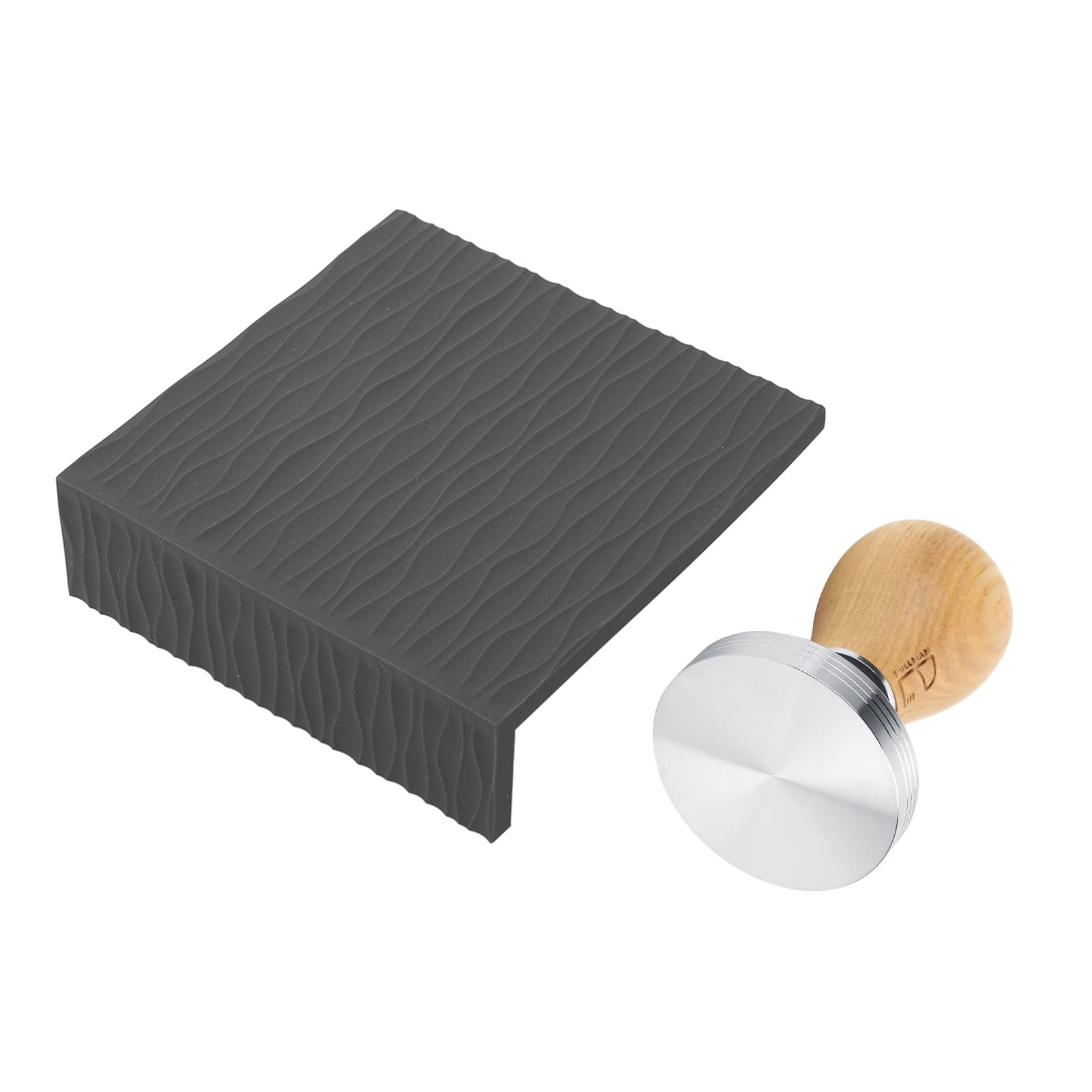 Yosoo Health Gear Juego de Manipulación de café con Tapete de Apisonamiento, de Haya de 58 Mm, Base de Acero Inoxidable, Tapete de Silicona en Relieve para Uso en la Esquina del Mostrador de café en