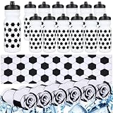 HunnmingRe 24 Pieces Soccer Team Gifts Set Include 12 Pcs 20 oz Plastic Soccer Water Bottles Bulk 12 Pcs 40"x12" Cooling Towels Sports Accessories for Party Favor Players Lovers Team Gifts