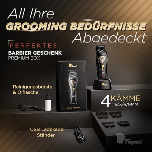 Fagaci Profi Zero Gap Haartrimmer Herren mit DLC Klingen, Hoher Drehmoment Konturen Haarschneidemaschine 0 mm, Haarschneider Herren Akku mit Vector-Motor, Detailer Haar Trimmer & Konturenschneider