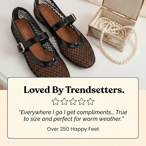 Image of EMMA NEW YORK Mesh Ballet Flats for Women, Mary Jane Mesh Ballet Flats Shoes for Women with Buckle Strap