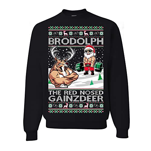 wild custom apparel Brodolph Santa Working Out Gym the Red Nosed Gainzdeer Ugly Christmas Sweater Crewneck Sweatshirt