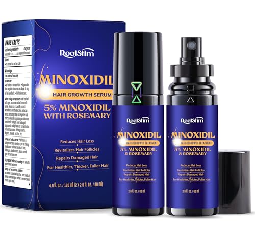 5% Minoxidil Hair Growth for Men and Women: 2-Pack Extra Strength Minoxidil Hair Loss Treatment Serum with Rosemary for Faster Stronger Thicker Hair Growth - 60ML Each