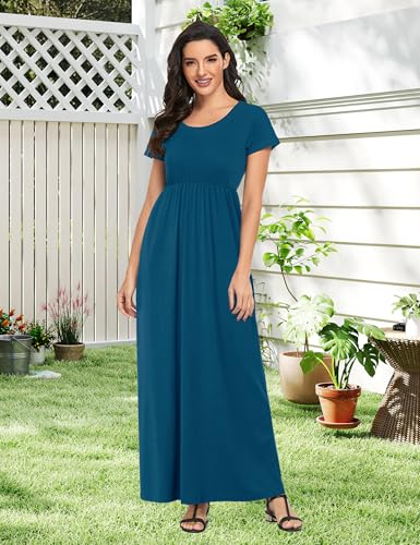 Image of Lacavocor Womens Short Sleeve Maxi Dresses Empire Waist Long Dress
