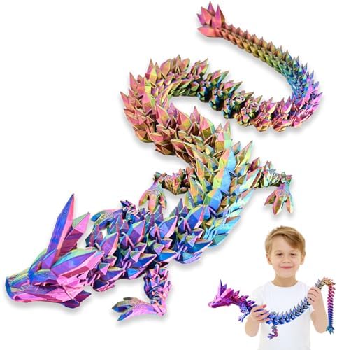 LOCYFENS 76 cm Großer 3D Gedruckter Drache Spielzeug für Kinder Erwachsene | Bewegliches Drachen Spielzeug mit Flexiblen Gelenken, Riesiger Fidget Spielzeug als Schreibtischdeko Ge