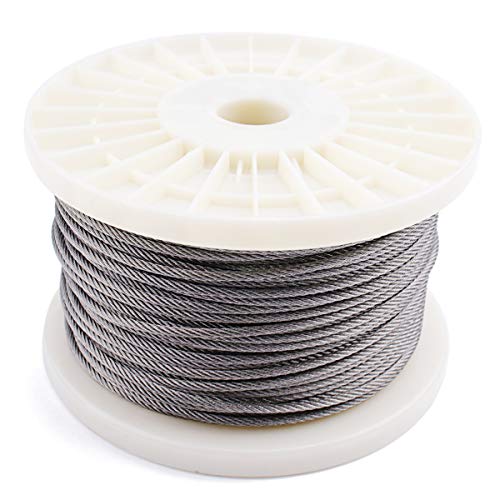 Muzata 300FT Stainless Steel Cable 1/8 T316 Marine Grade Wire Rope 7x7 Strands Construction for Cable Railing Hardware Balustrade Fencing Hanging Decking WR02, WP1
