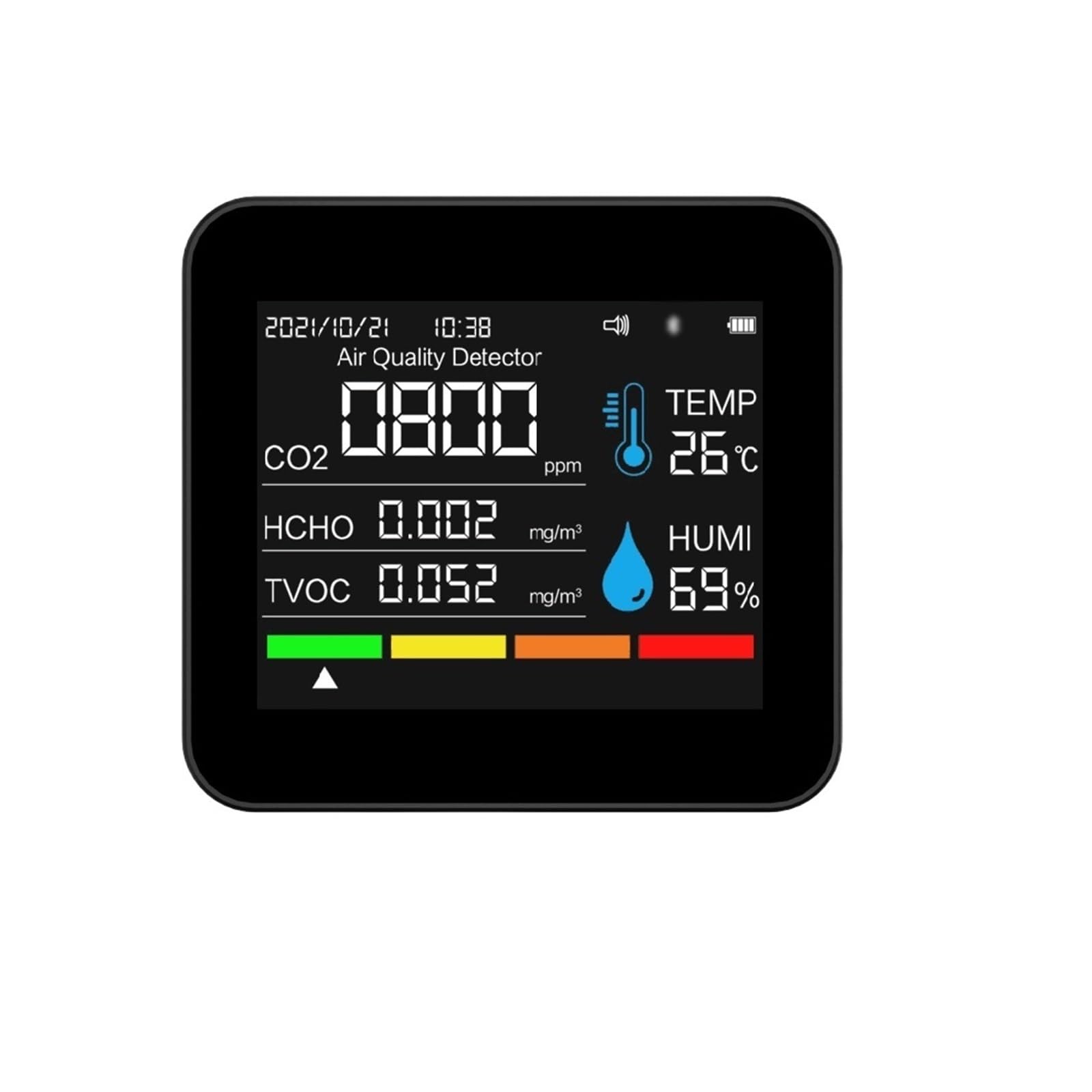 Xzxxzsz One Color Air Quality Monitor, 9In1 Air Quality Monitor Co2 Meter Carbon Dioxide Detector Tvoc Hcho Pm2.5 Pm1.0 Pm10 Temperature Humidity Tester