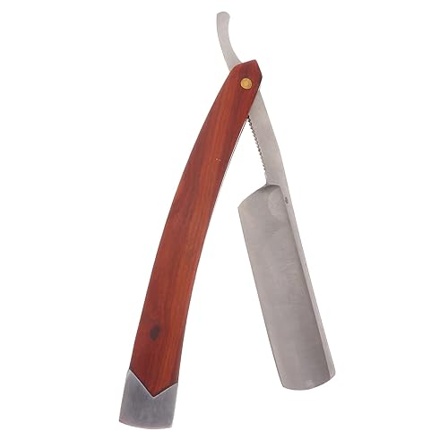 minkissy Maquinilla de afeitar de acero con mango de barba afeitadora de peluquero para herramientas de pelo de madera, recortadora de carbono