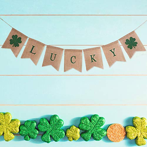 Tatuo St. Patrick's Day Banner Lucky Garland Shamrock Burlap Banner St. Patrick's Day Irish Themed Party Decorations (Color 5)