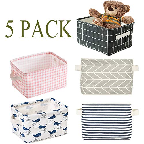 5 Pcs Foldable Storage Bin Basket,Foldable Fabric Storage Receive Basket with Handle Cotton