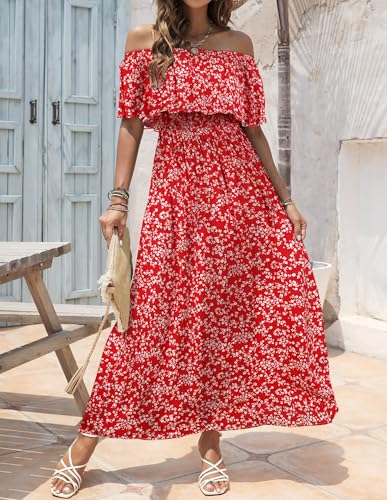 Image of Bluetime Womens Maxi Dress Off Shoulder Floral Print Boho Beach Long Summer Dresses
