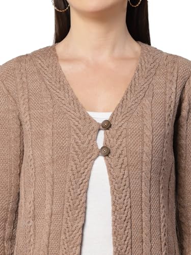 Image of Kalt Women Cardigan Sweater for Winter Woolen Acrylic Full Sleeves V-Neck Cable Design Cardigan Sweater for Women Winter Stylish