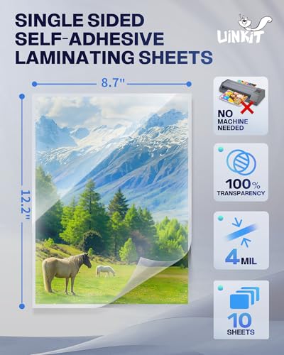 Uinkit Self-Adhesive Laminating Sheets, 4Mil 10 PCS 8.7 x 12.2 Inches Clear Self Sealing Laminating Sheets, Suitable for 8.5x11 inches Letter Size, No Machine Needed (8.7x12.2"-4Mi image 5
