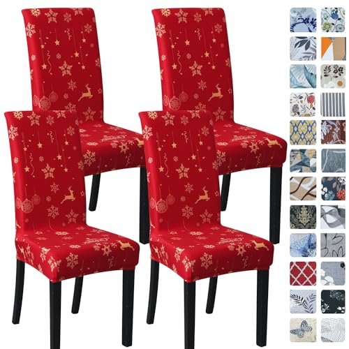 SPRINGRICO Christmas Chair Covers for Dining Room Set of 4, Stretch Dining Chair Cover, Kitchen Parsons Chair Slipcovers, Removable Seat Covers for Home Decorations & Party (4 Pack, Style4 Xmas)