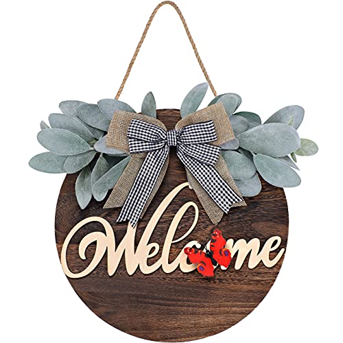 Willkommensschild für Haustür Dekor, Willkommenskränze für Haustür Veranda Dekor, Willkommen Haustür Schild für rustikale Wohnkultur, Bauernhaus-Dekor und Einweihungsgeschenk (braun) Cover