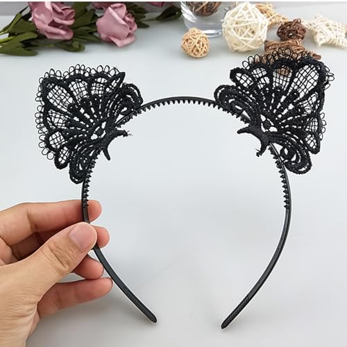 Oarkive Cat Ears Black Cat Ears Women Cat Ears Headband Lace Cat Ears Headband Halloween Cat Headbands For Women Kitten Ears Small Cat Ears For Halloween Cosplay Costume Party Girls Womens Adult thumb #2