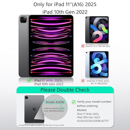 Image of for iPad (A16) 11th Generation Case 11 Inch 2025, iPad 10th Gen Case 10.9 Inch 2022, Convenient Magnetic Attachment, Two-Way Trifold Stand, Slim Tablet Cover Protection, Auto Sleep /Wake