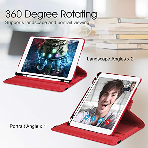 Image of Fintie Rotating Case for iPad 9th Generation (2021) / 8th Generation (2020) / 7th Gen (2019) 10.2 Inch - 360 Degree Rotating Stand Cover with Pencil Holder, Auto Wake Sleep, Red