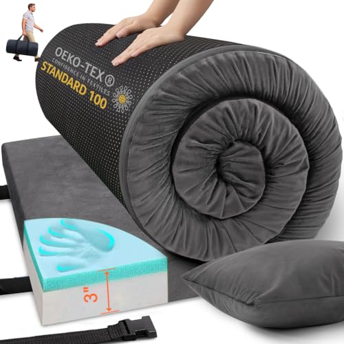 Single Sleeping Pad for Camping, Portable Roll Up Memory Foam...