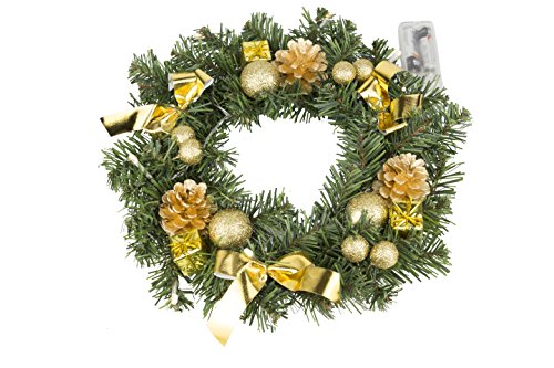 Best Season Corona de Navidad, aprox. 30 cm 10 ledes de luz cálida de, plástico, verde, 30 x 30 x 9 cm