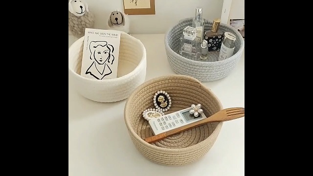 Cesto Intrecciato In Corda Di Cotone Per Pane E Frutta - Diametro 22 Cm, Colore Grigio - Foto 4