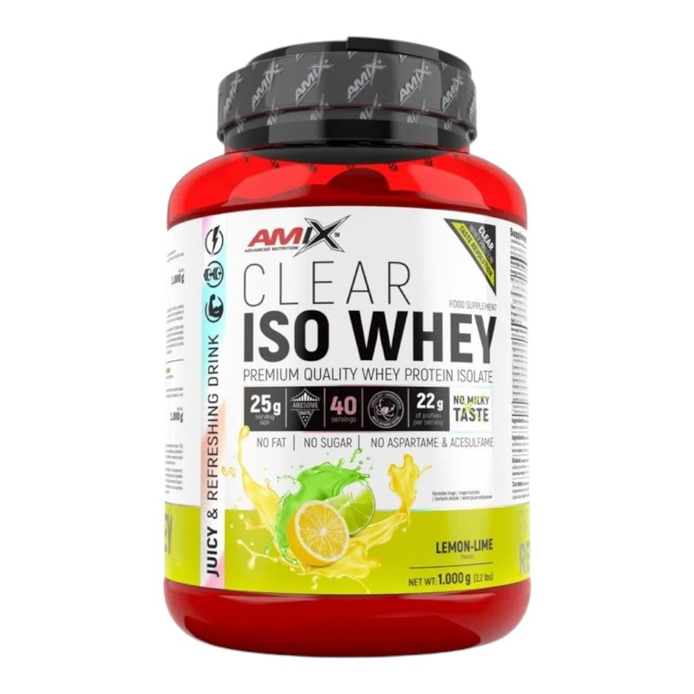 Amix Clear Iso Whey Protein 1 Kg - Aisaldo de Proteína de Suero Cristalina, Sabores Refrescantes/Promueve el aumento y mantenimiento de la masa muscular + Fácil Disolución Sabor Lima-Limón