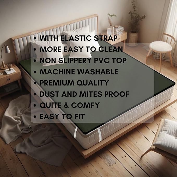 Image of Maximus PVC 100% Waterproof Premium Mattress Protector King Size78x72 Inches | Breathable and Hypoallergenic Ultra Soft Fitted Bed Protector Cover (72x78, Olive Green)