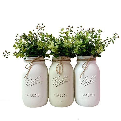 Set of 3, 4, or 5 - Your Choice Pint or Quart Mason Jars - Rustic Farmhouse Style Hand Painted and Distressed - Mason Jar Centerpiece Set, Variety of Jar Color Options, Silk Flowers Optional