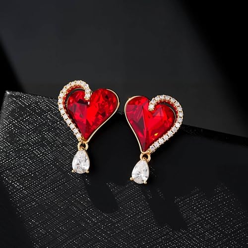 Austrian Crystal Heart Stud Earrings for Women Trendy Halo Drop Earrings 14K Gold Plated Hypoallergenic Jewelry3