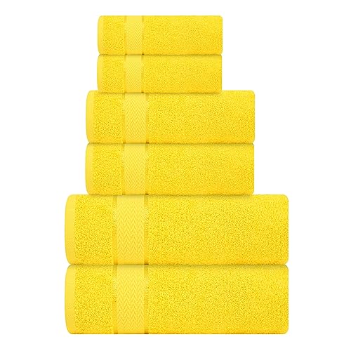 CRAFTBERRY Bath Towels Set-100% Cotton-2 Towels 2 Hand & Washcloths-Large Quick Dry Absorbent Soft Plush-Home Gym Spa Hotel Pool Shower -6 Piece Luxury Bathroom - Yellow