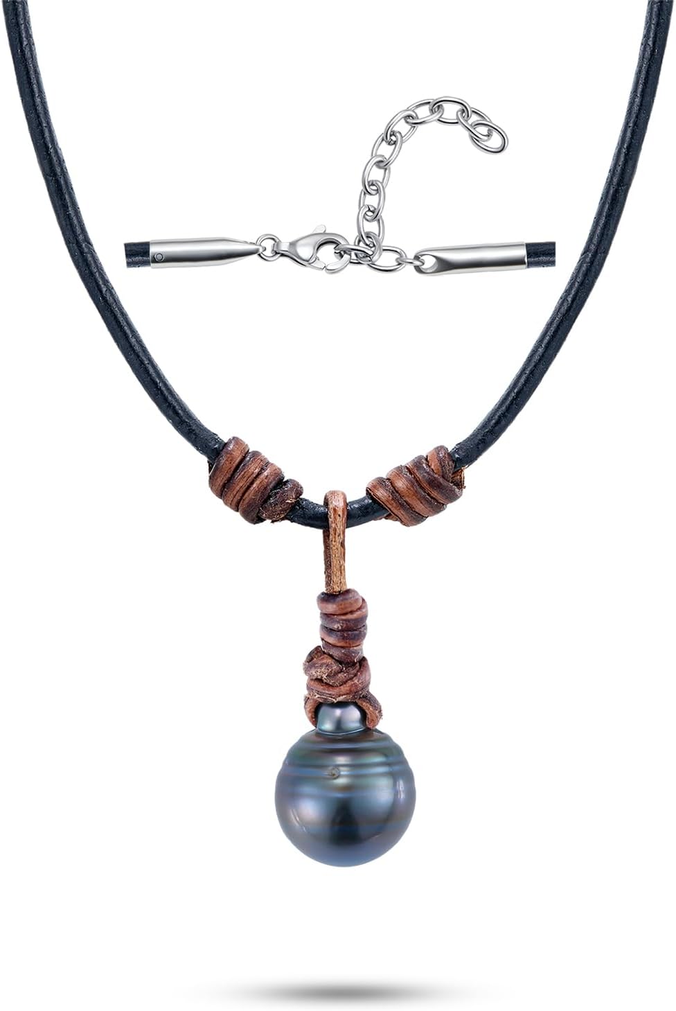 12-13mm Hand-Carved Seawater Tahitian Black Pearl Necklaces for Women - Genuine Braided Leather Choker Necklace - Wedding Anniversary Mother Day Birthday Gift for Wife Mom Women