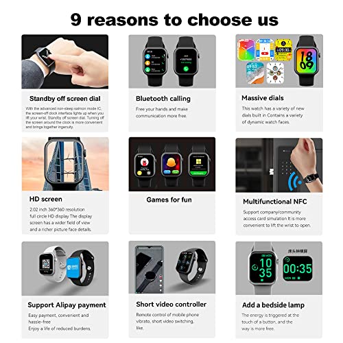 Topanda 2022 8Th Gen Smartwatch Answer/Make Calls, Fitness Watch With Ai Control , Ip68 Waterproof , Games, Compatible With Iphone & Android , Wireless Charger (Silver-Grey) #TOP2