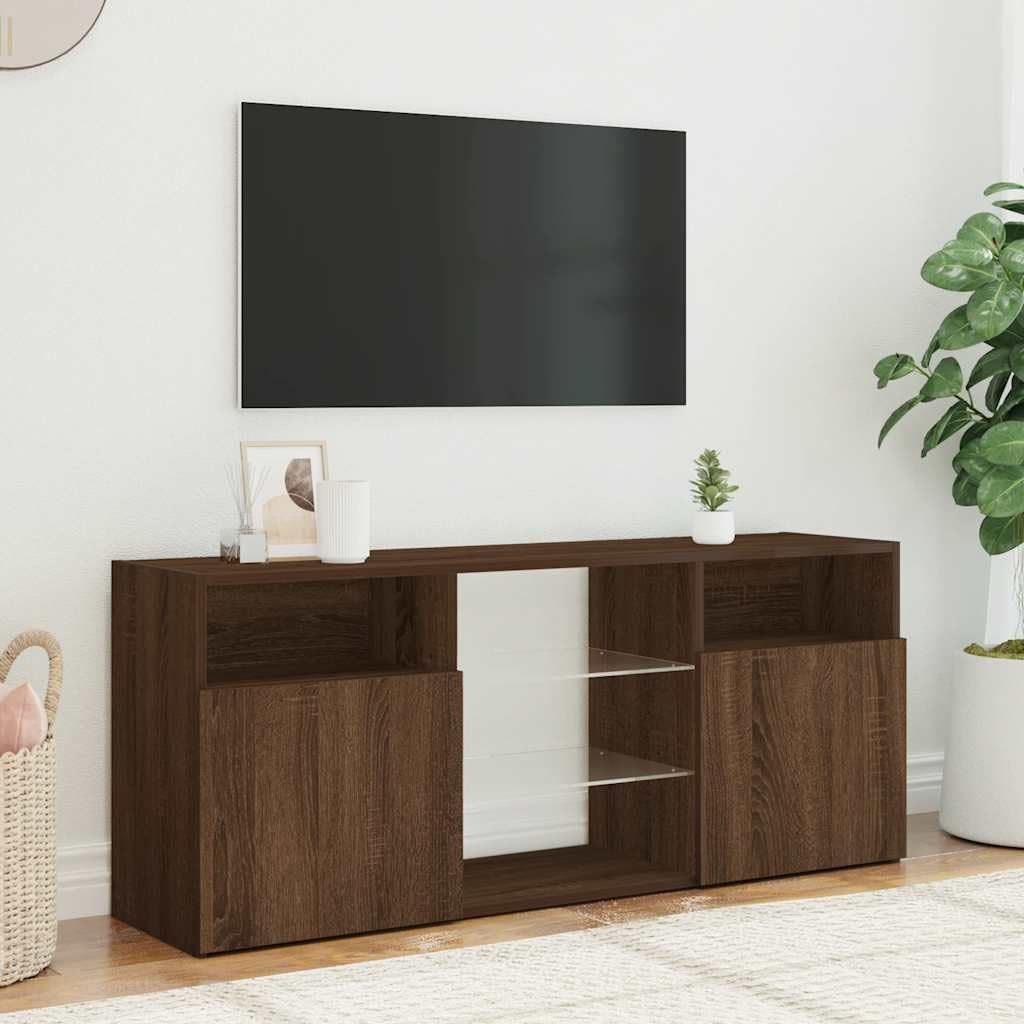 Aparador de TV con LED RGB 120 x 30 x 50 cm, madera de roble marrón, moderno mueble bajo para salón, dormitorio y oficina