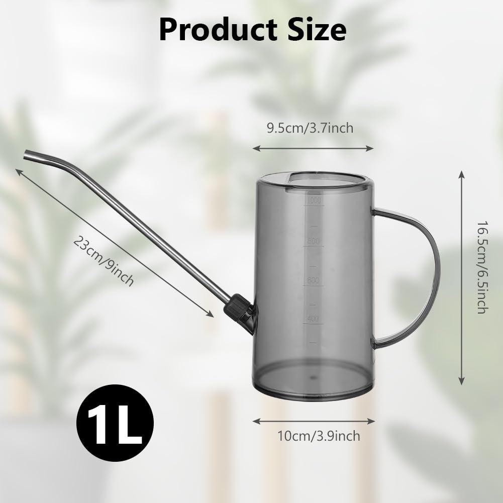 OFFCUP Regadera, 35oz 1L Regadera Pequeña, Regadera de Plástico para Jardín, Regadera con Caño Largo y Cómodo Mango de Madera, Regadera para Plantas, para Vivienda Exteriores Interior (Verde)