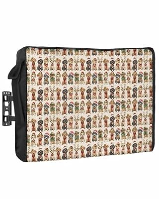 DecorLovee Outdoor TV Cover 80 to 85 Inches Weatherproof & Waterproof, Rustic Christmas Dog Outdoor TV Enclosure with Remote Control Pocket, Funny Cute Animals Red TV Screen Protectors for Outside TV