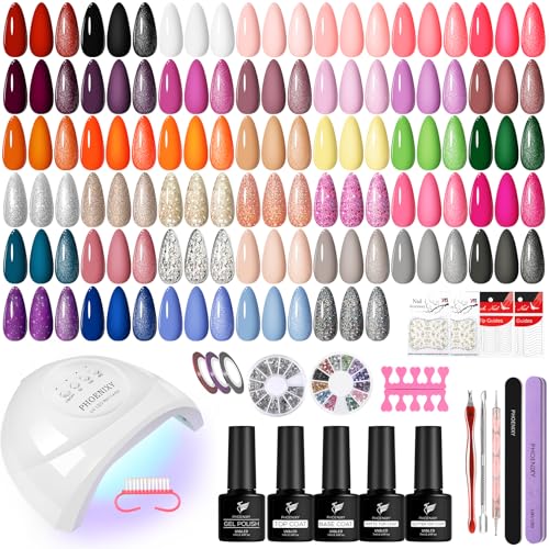 phoenixy 61 PCS Gel Nail Polish Kit with U V Light, 40 Colors Gel...
